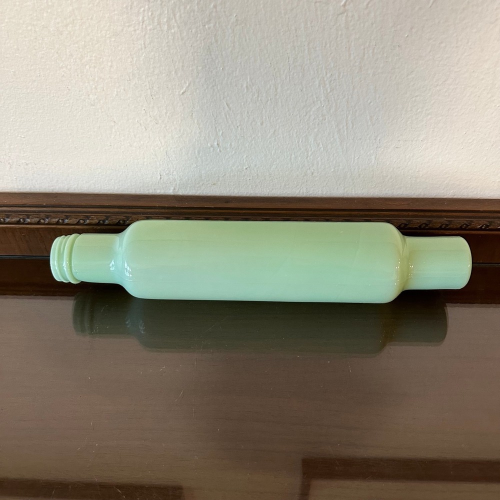 14 Inch Reproduction Jadeite Glass Rolling Pin Vintage Style Green Milk Glass